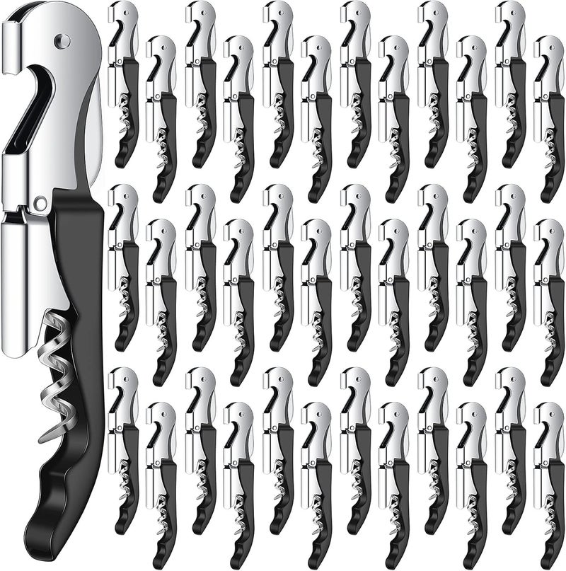 Raiten Waiter Corkscrew Wine Openers Heavy Duty Hinges Wine Key Bottle Opener All in One Double Hinged Waiter's Corkscrew with Foil Cutter Wine Tools for Bartenders Servers Sommelier (Black, 60) - Image 1